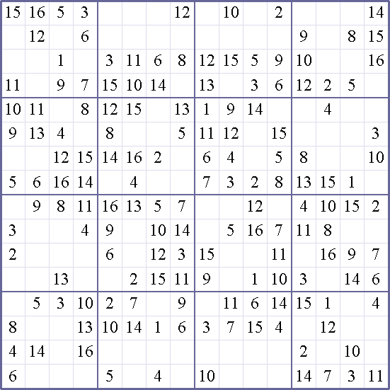 Sudoku Weekly Free Online Printable Sudoku Games! 16x16 easy Puzzle