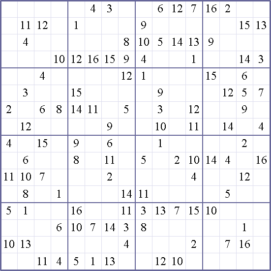 Sudoku Weekly Free Online Printable Sudoku Games 16x16 Hard Puzzle