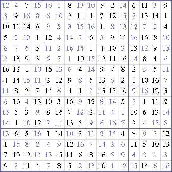 Sudoku Weekly Print This Puzzle 16x16 Medium Solution