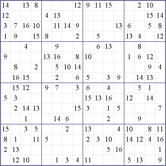 Sudoku 16 X 16 Para Imprimir / Grilles de sudoku 16x16 The 16x16