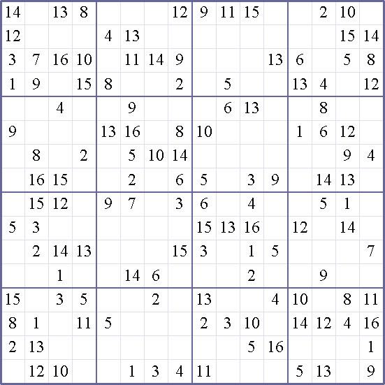 Sudoku Weekly Print This Puzzle 16x16 Medium Puzzle