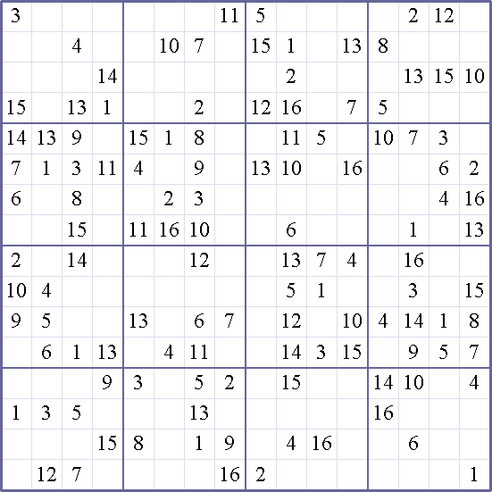 Sudoku Weekly Print This Puzzle 16x16 Medium Puzzle 0088